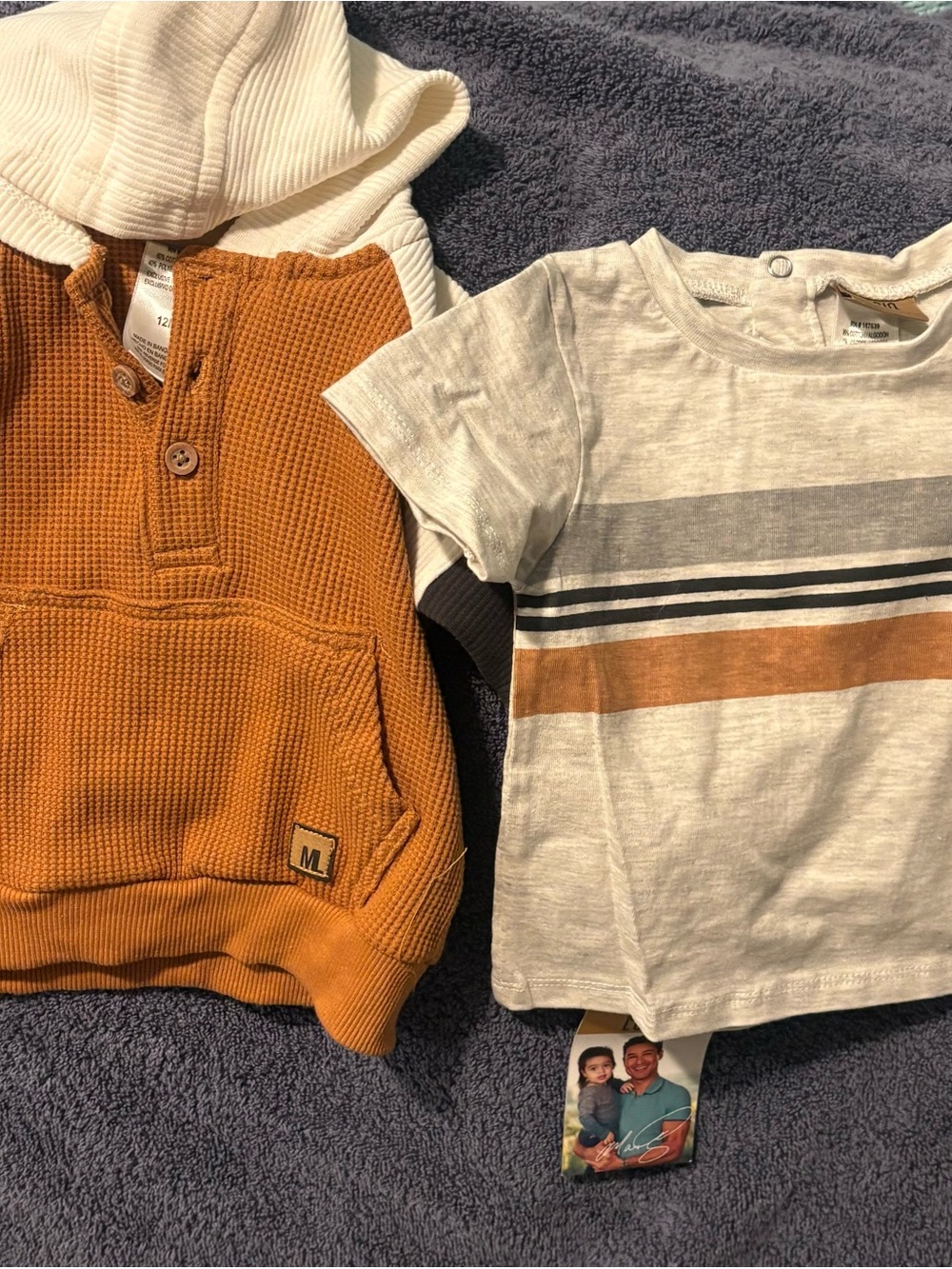 Toddler Cream Stripe Tee & Rust Waffle Hooded Pullover Set